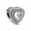 Charm Inspirado Pan 1:1 Corazón con Circonia y Micro Circonias, Plata .925