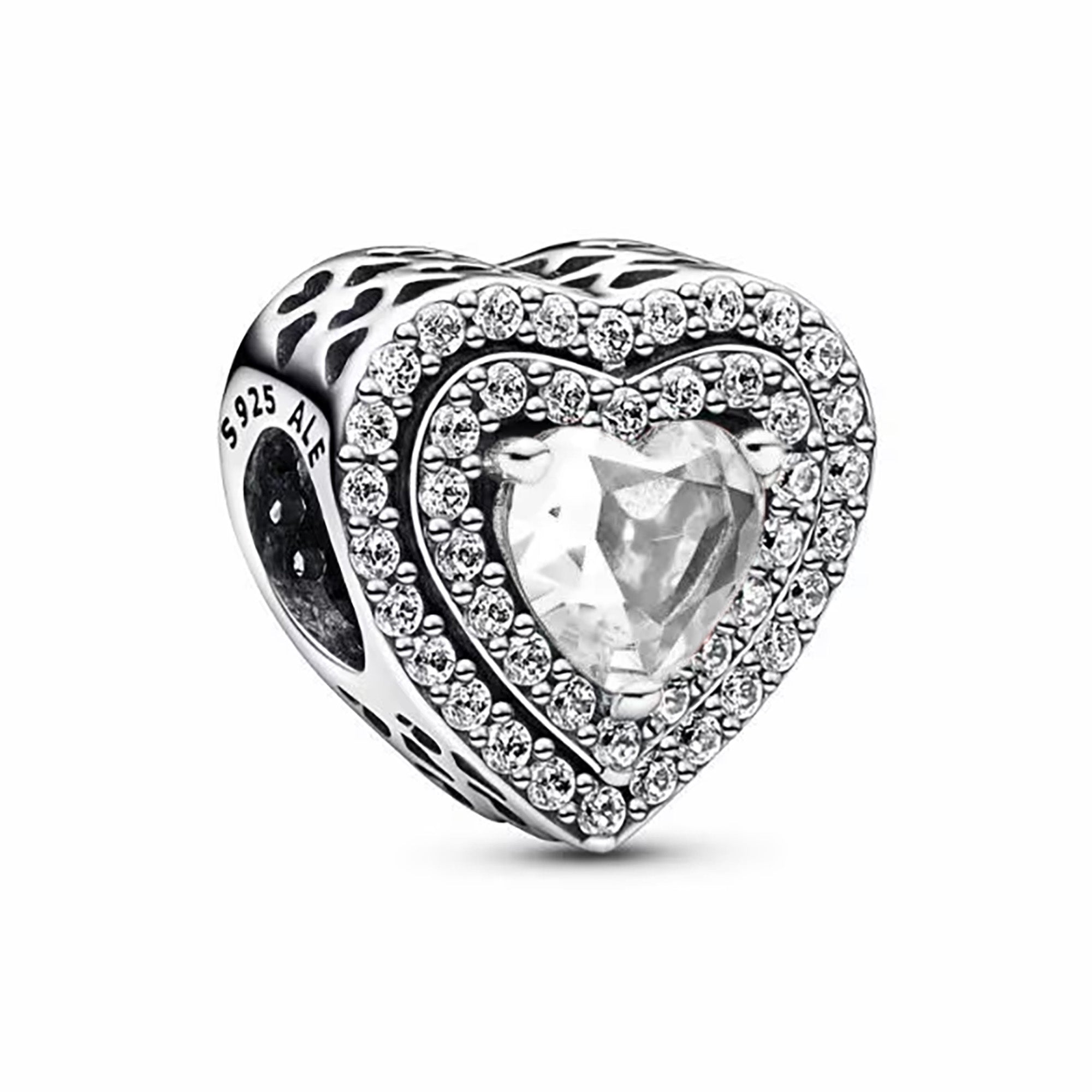 Charm Inspirado Pan 1:1 Corazón con Circonia y Micro Circonias, Plata .925