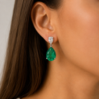 Aretes Turmalina Gota y Circonia Gota Blanca, Medida 2.7 cm, Plata .925 con Baño de Rodio