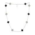 Collar Flores Inspirado Van C Piedra Onix y Micro Circonias Plata .925 con Baño de Rodio