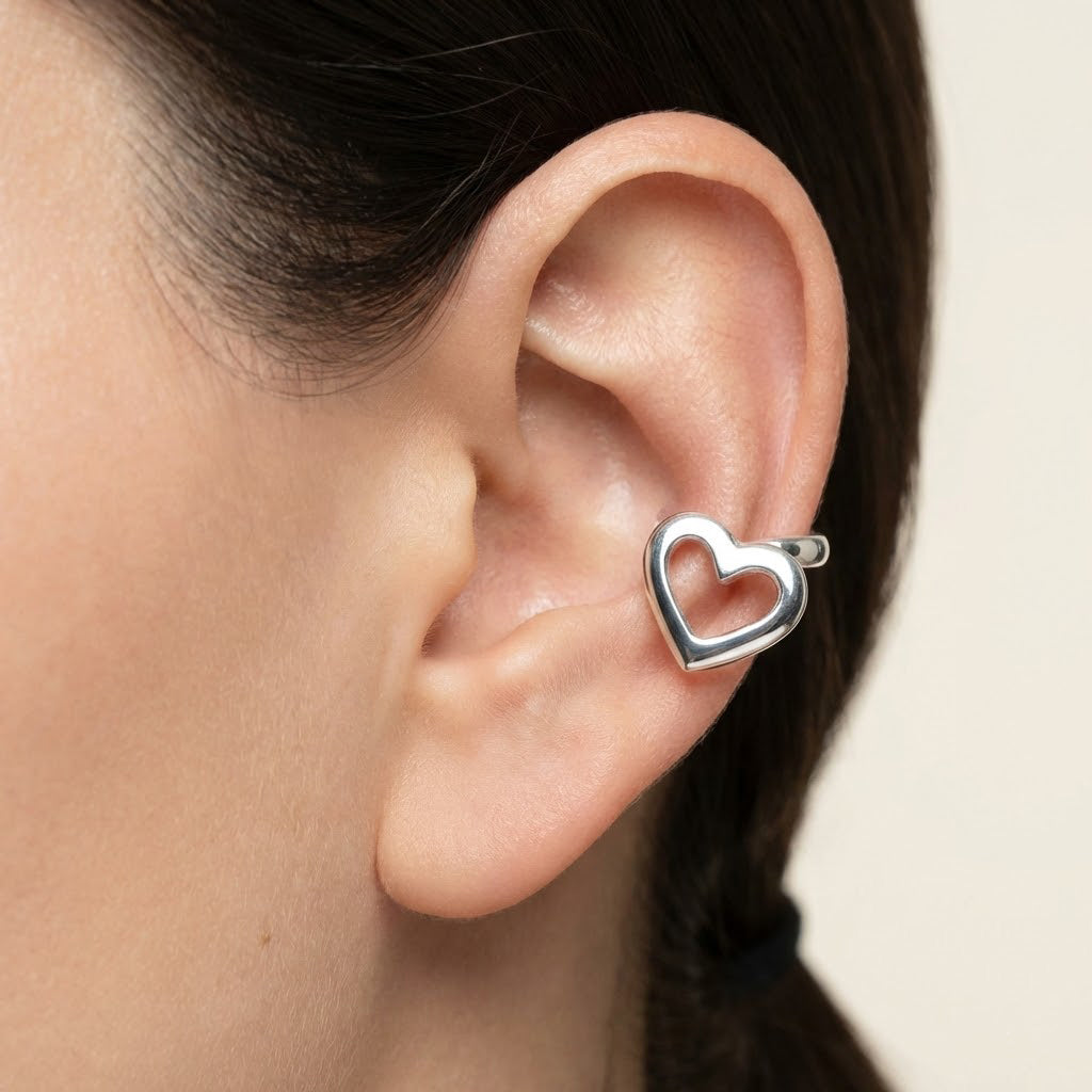 Grapa Silueta de Corazón Lisa Hecha a Mano Plata .925