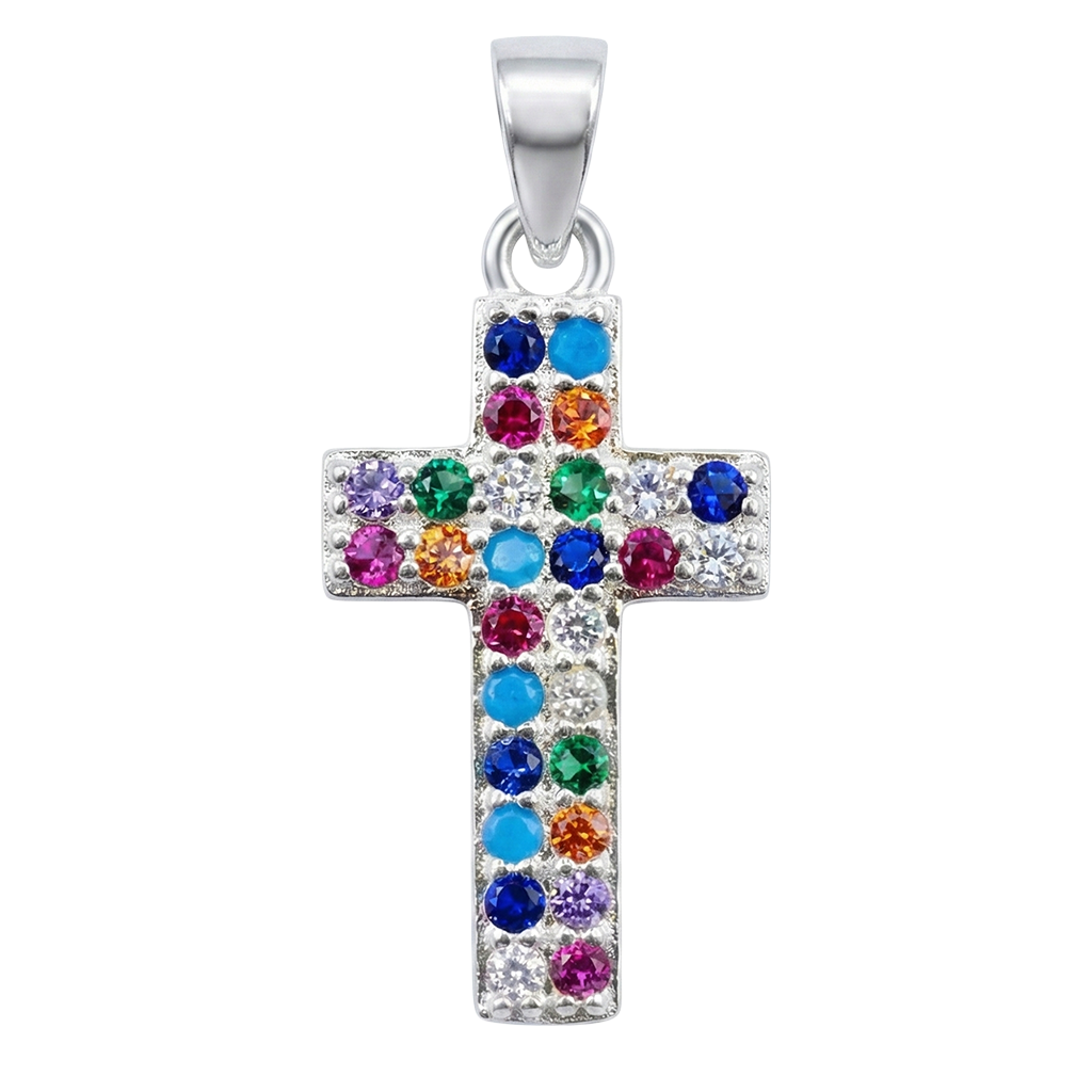 Dije de Cruz con Circonias Multicolor Plata .925