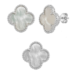 Juego Flor Inspirado Van C Grande Piedras Naturales Plata .925 con Rodio