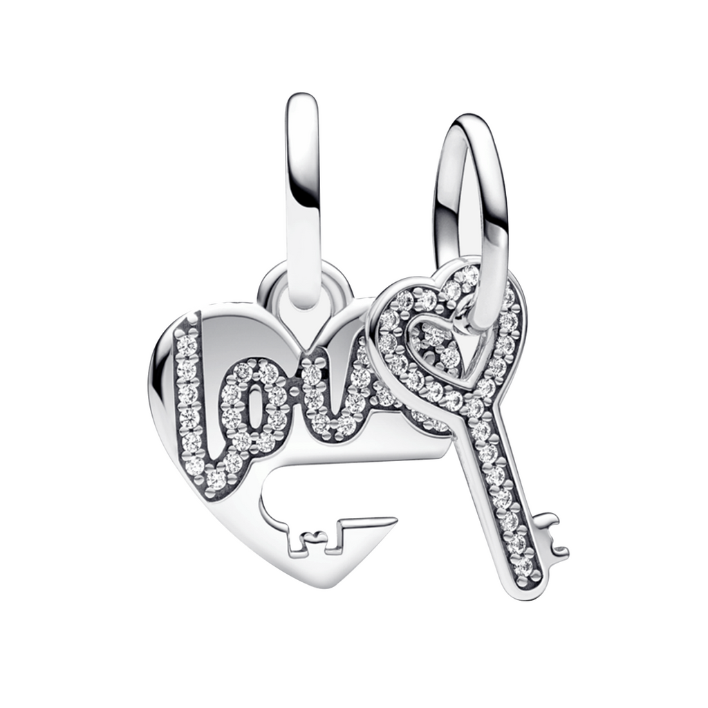 Charm Inspirado Pan 1:1 Corazón Con Llave y Micro Circonias Plata .925