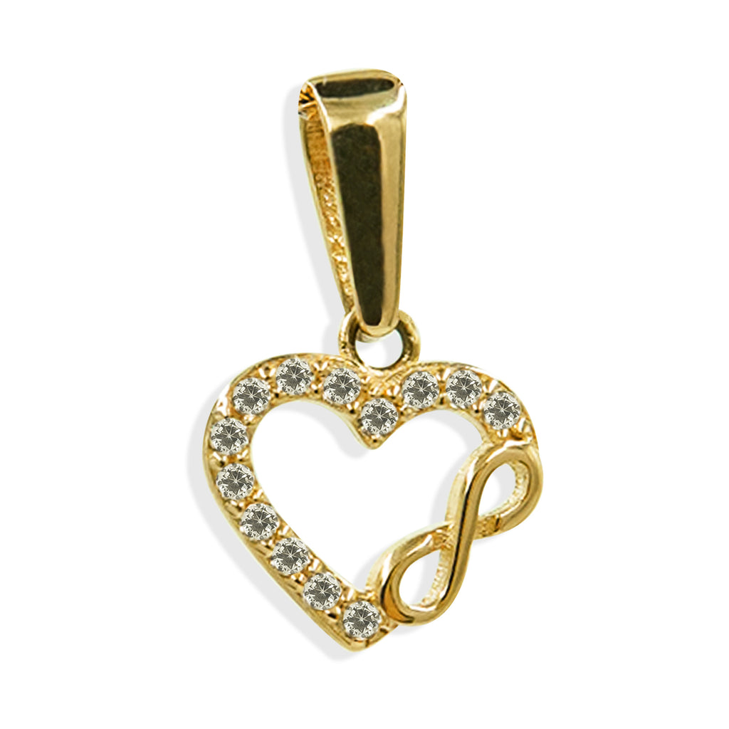 Dije Silueta de Corazón con Micro Circonias e Infinito Liso Oro 10K