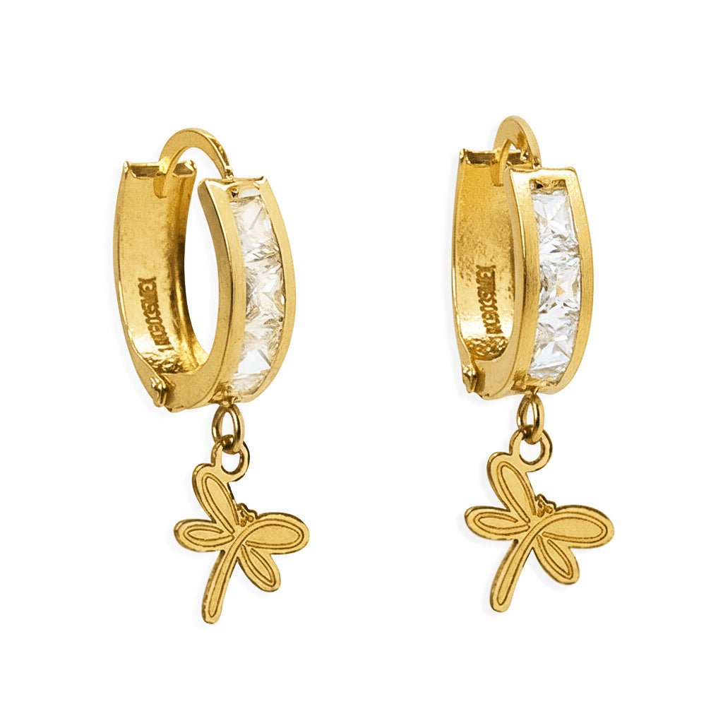 Arracada Huggies Libelula con Circonias Oro 10K