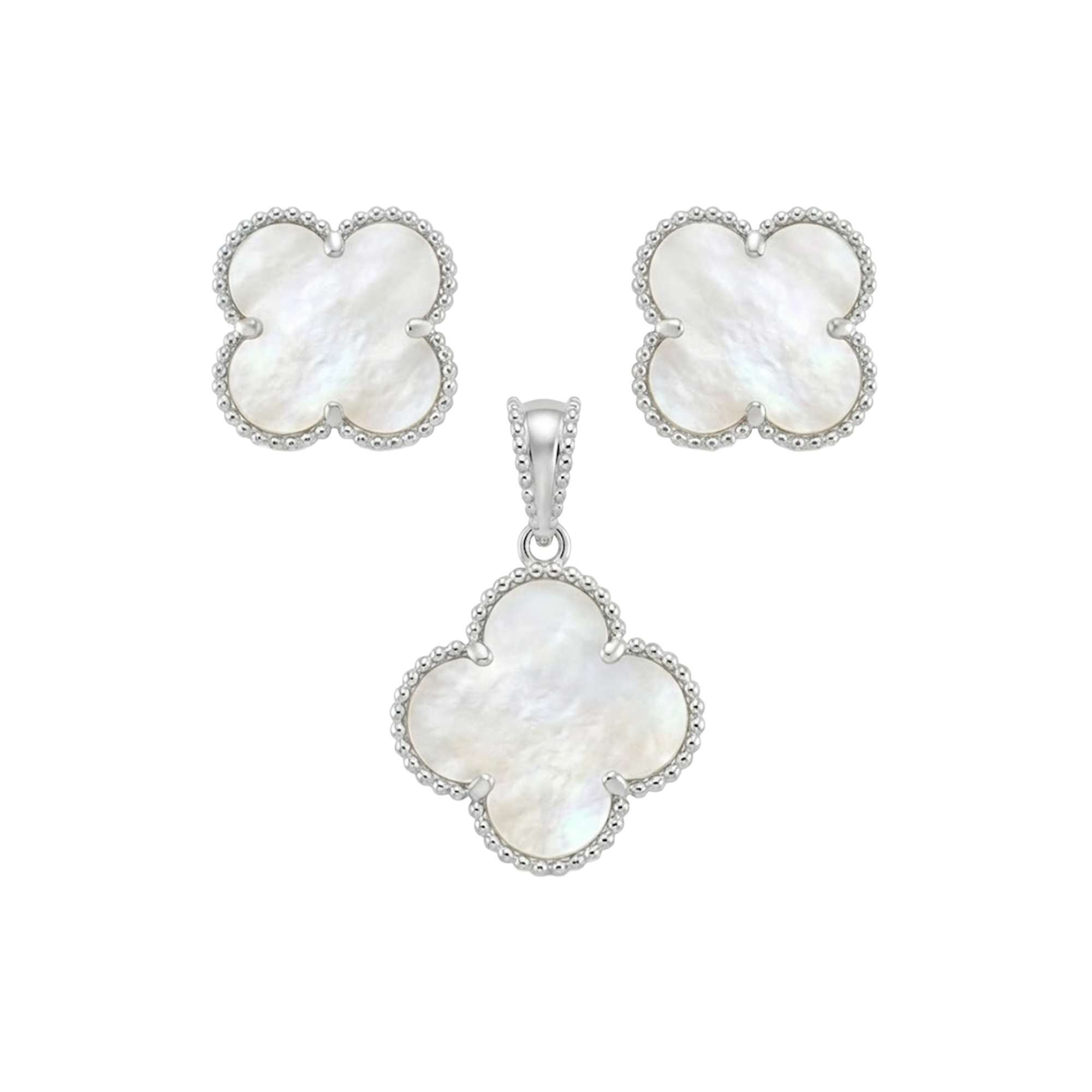 Juego Flor Inspirado Van C Grande Piedras Naturales Plata .925 con Baño de Rodio
