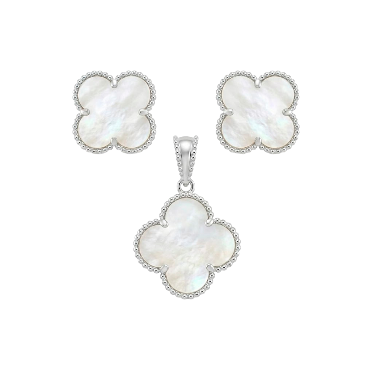 Juego Flor Inspirado Van C Grande Piedras Naturales Plata .925 con Rodio