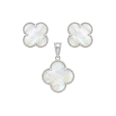 Juego Flor Inspirado Van C Grande Piedras Naturales Plata .925 con Rodio