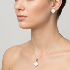 Juego Flor Inspirado Van C Grande Piedras Naturales Plata .925 con Rodio