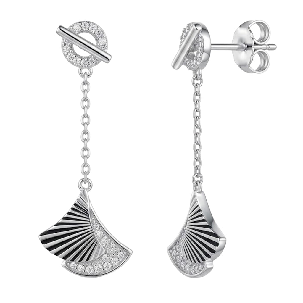 Arete Largo Abanico Diamantado con Circonias Plata .925 con Rodio