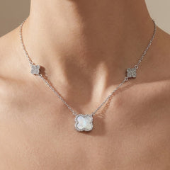 Collar Flores Inspirado Van C Piedras Naturales con Circonias Plata .925 con Rodio