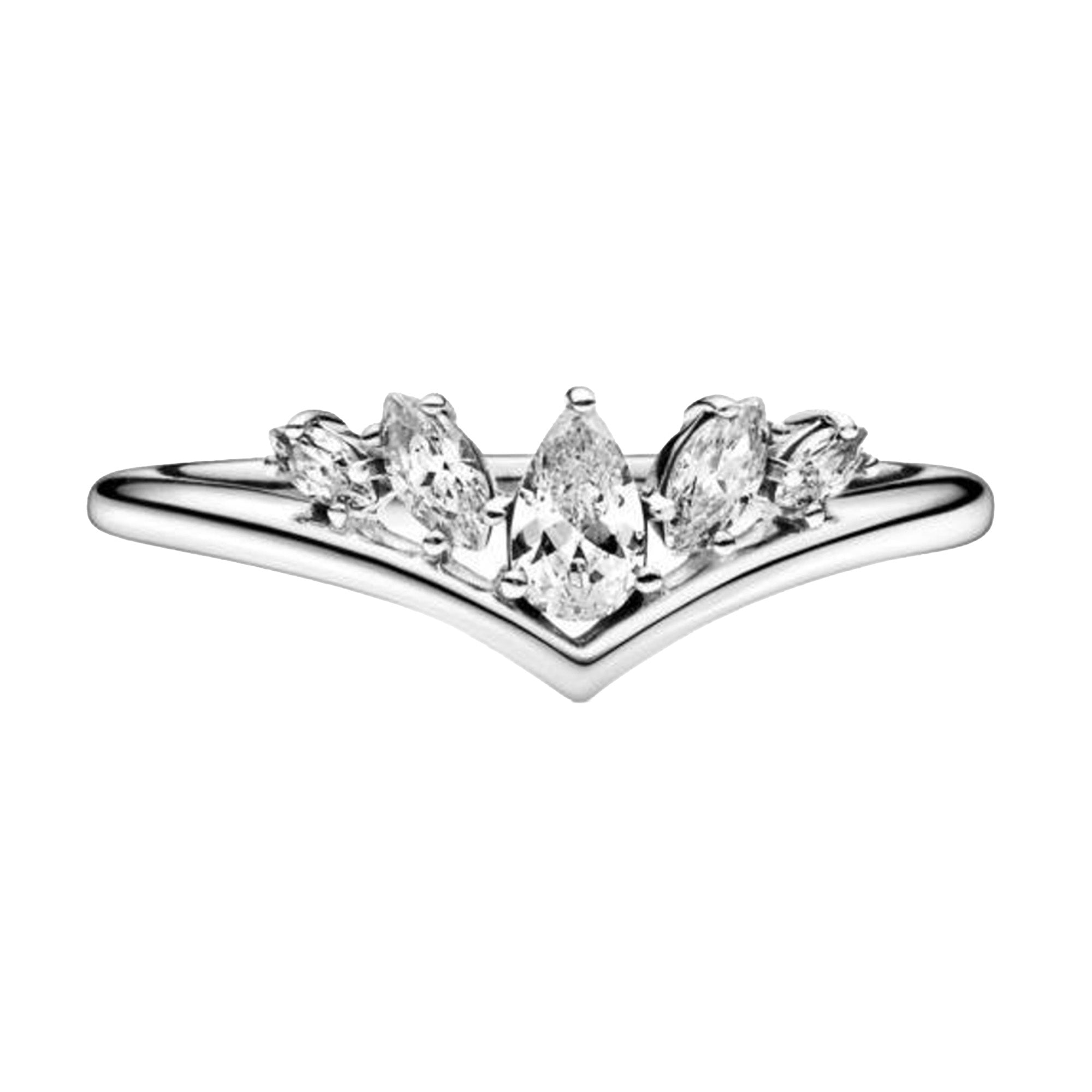 Anillo Inspirado Pan 1.1 Chico Tiara 5 Circonias Semilla Plata .925