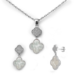 Juego Flor Chica Inspirado Van C Piedras Naturales con Micro Circonias Plata .925 con Rodio