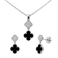 Juego Flor Chica Inspirado Van C Piedras Naturales con Micro Circonias Plata .925 con Baño de Rodio