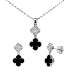 Juego Flor Chica Inspirado Van C Piedras Naturales con Micro Circonias Plata .925 con Rodio