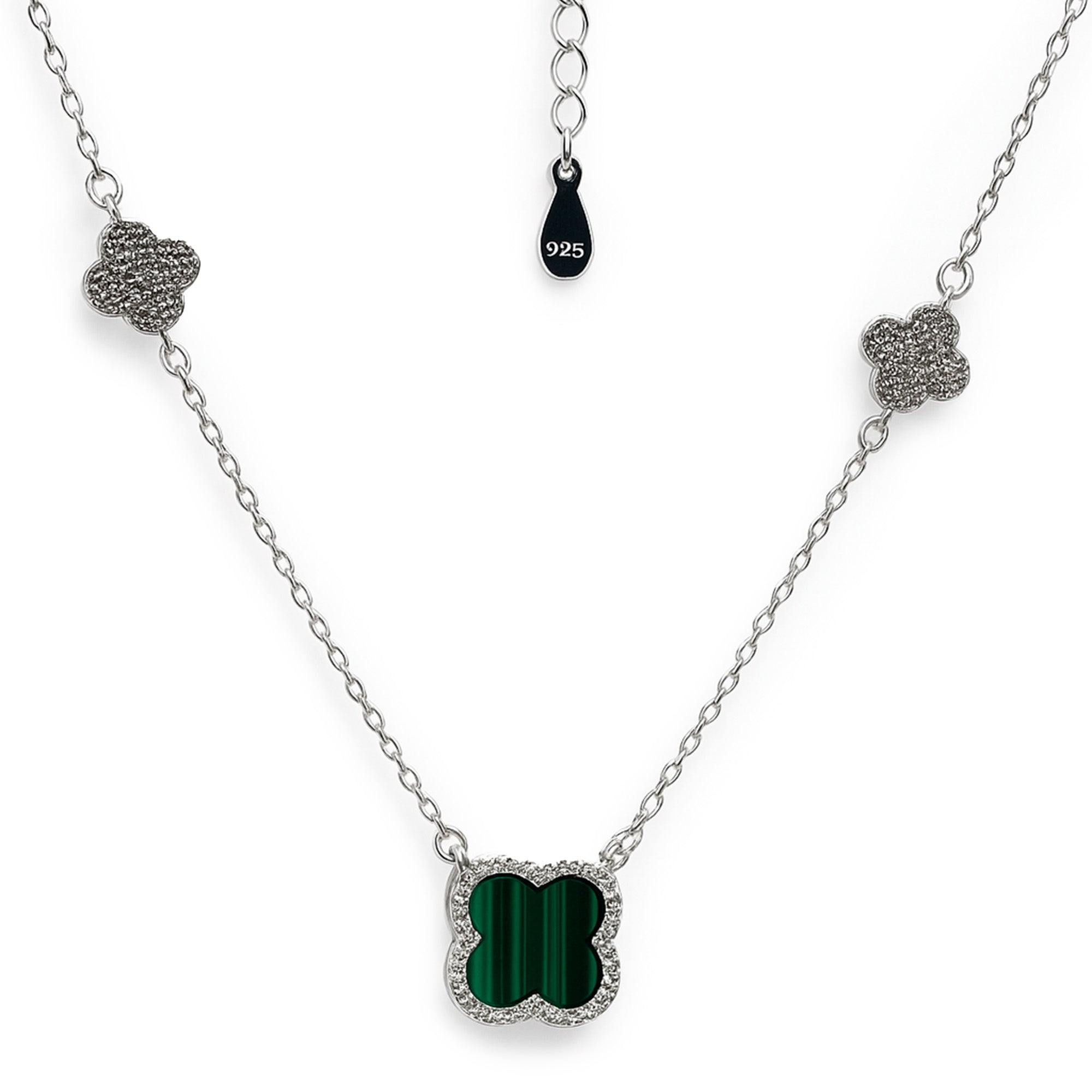 Collar Flores Inspirado Van C Piedras Naturales con Circonias Plata .925 con Baño de Rodio