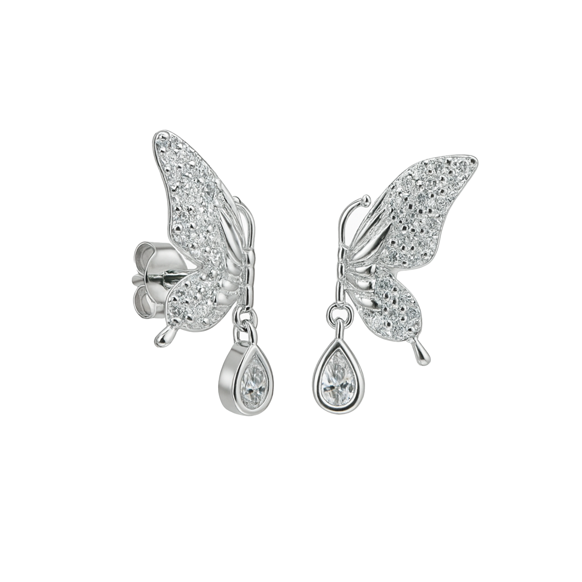 Broquel Ala de Mariposa con Micro Circonias Plata .925 con Baño de Rodio