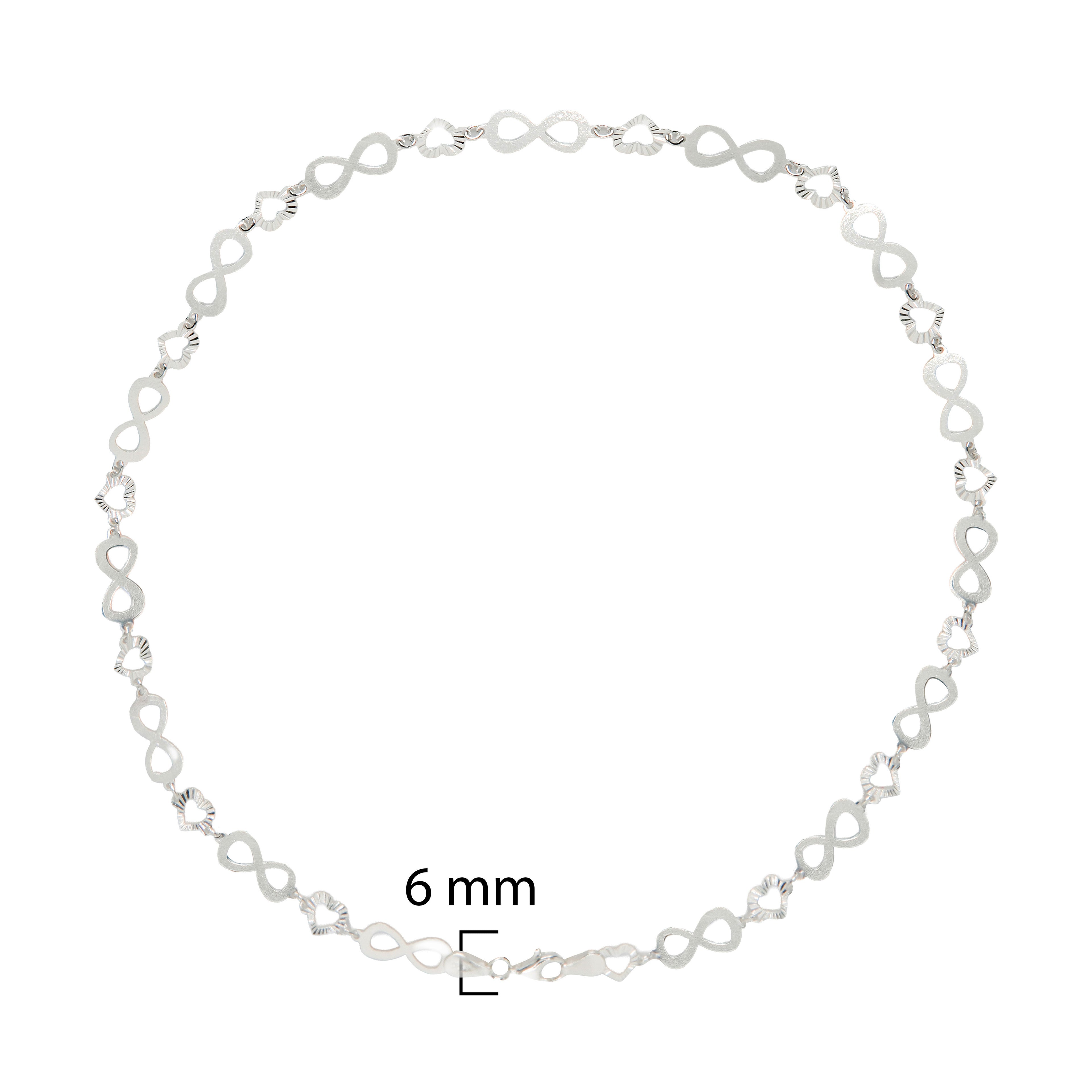 Collar Corazones Diamantados en Zigzag con Infinitos Lisos Plata .925