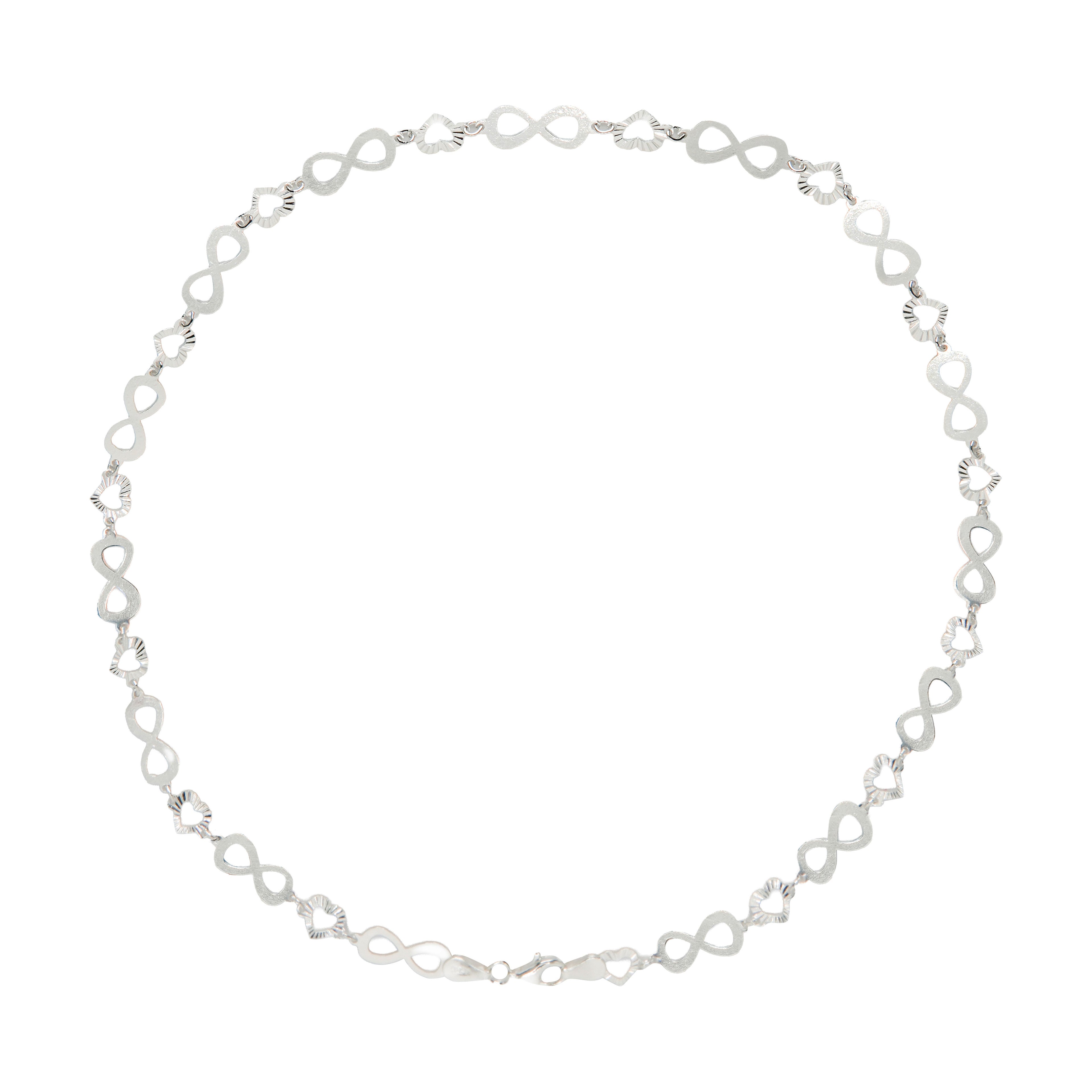 Collar Corazones Diamantados en Zigzag con Infinitos Lisos Plata .925