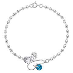 Pulsera Mariposa Calada con Swarovski Azul y cadena con Bolitas Plata .925