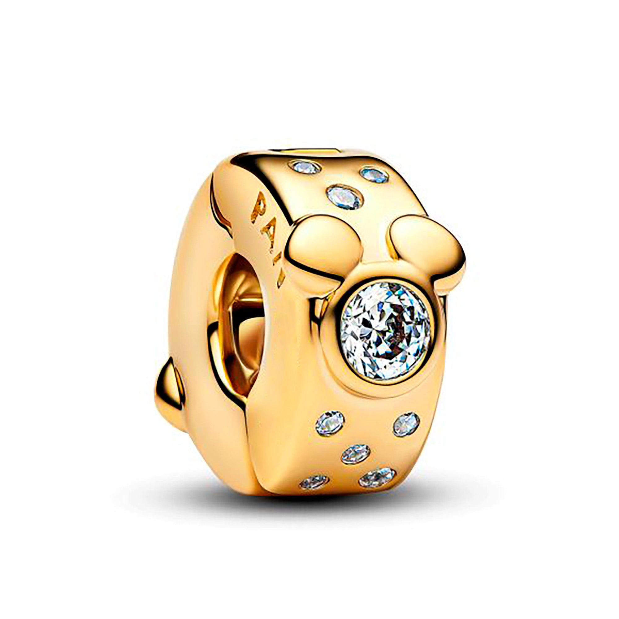 Charm Inspirado Pan 1:1 Clip Mickey Dorado con Circonia, Plata .925