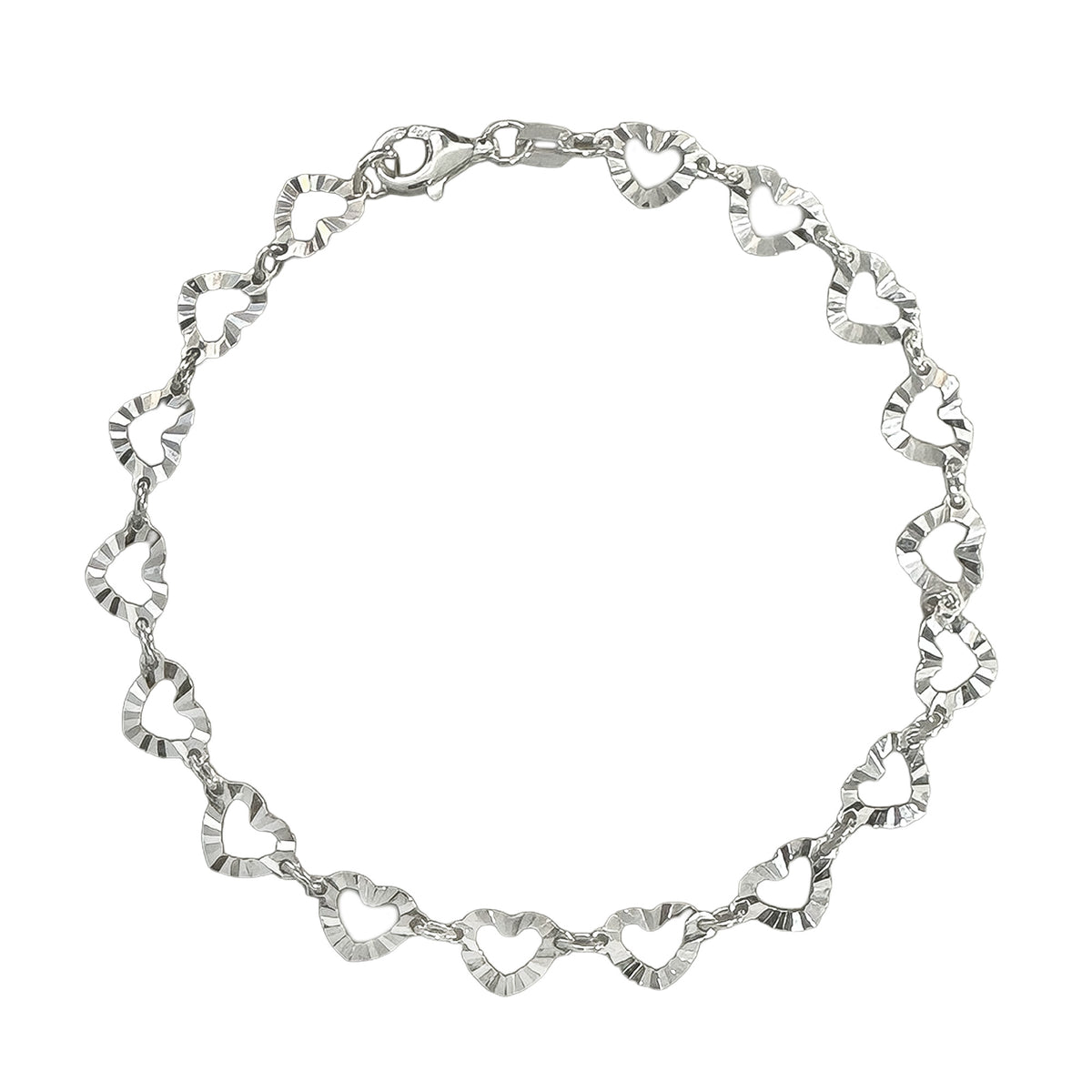 Pulsera Silueta de Corazones 6mm Diamantados Zig Zag Plata .925