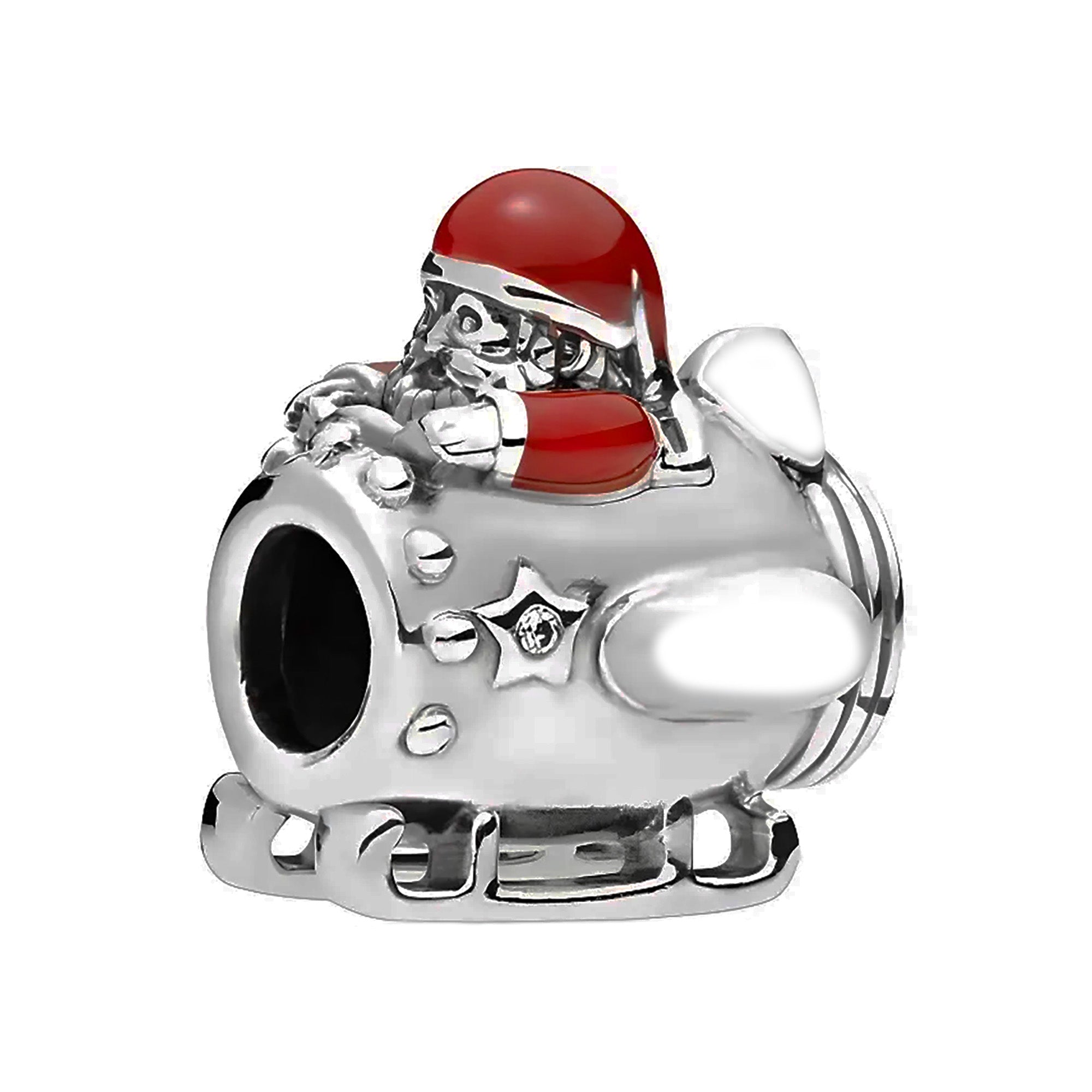 Charm Inspirado Pan 1:1 Cohete de Santa Claus, Plata .925