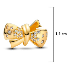 Charm Inspirado Pan 1:1 Moño Dorado con Circonias, Plata .925