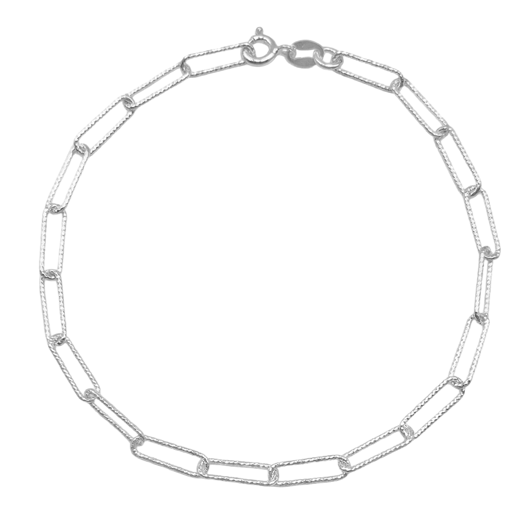 Pulsera Paper Clip Dimantada con Eslabon de 1 cm Plata .925
