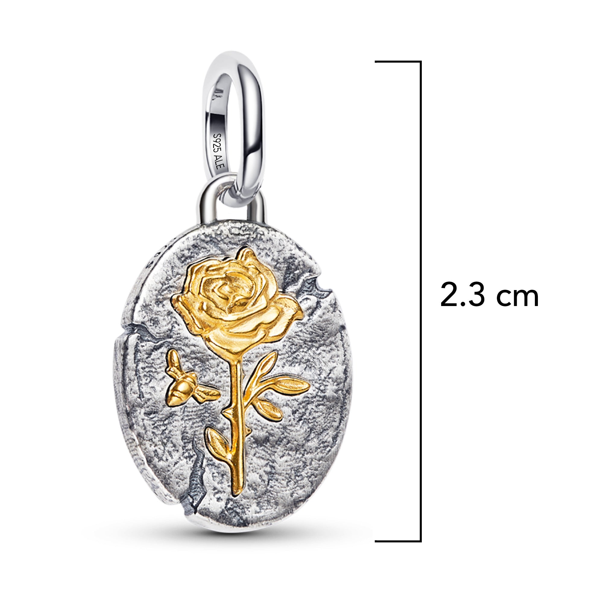 Charm Inspirado Pan 1:1 Medallón Rosa Amarilla, Plata .925