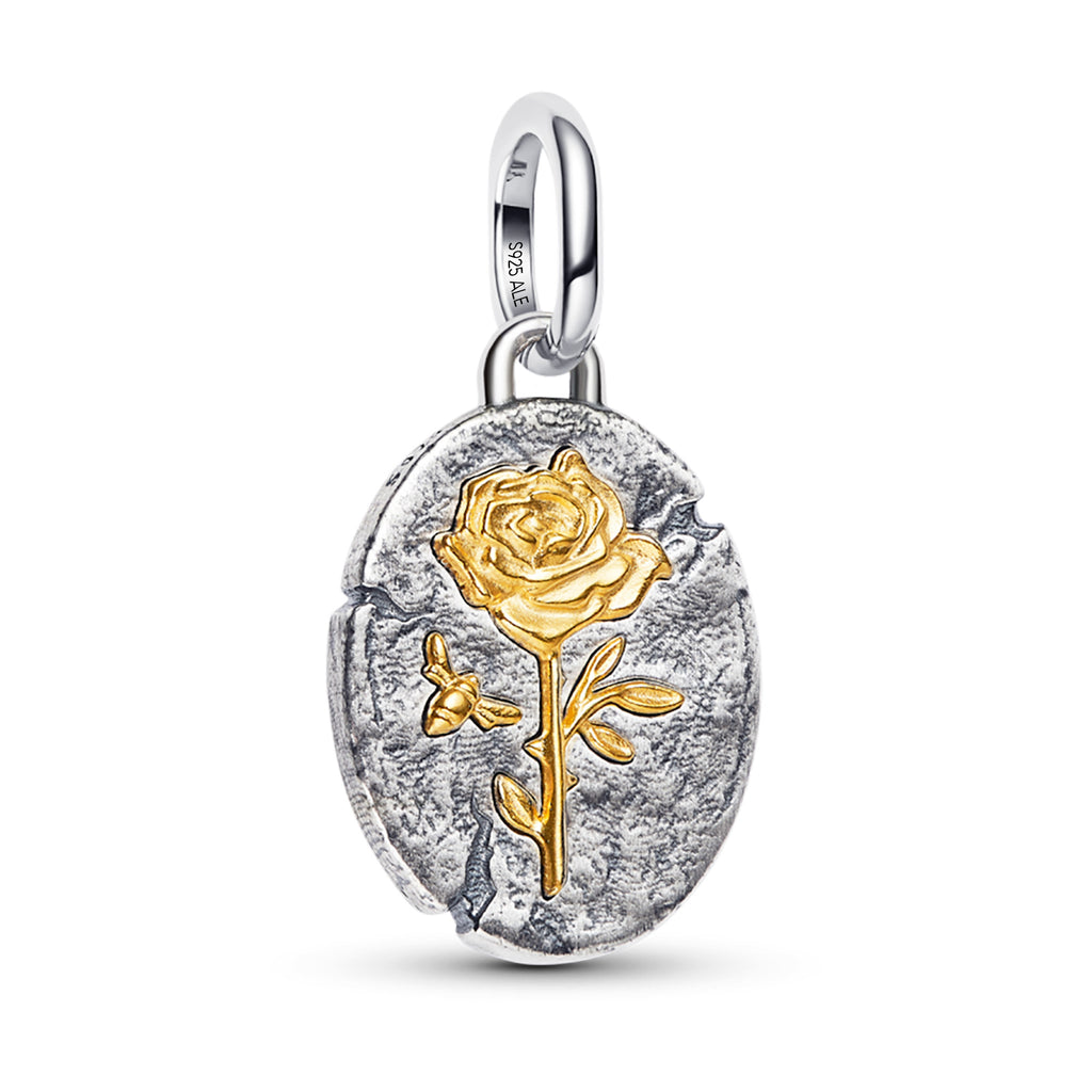 Charm Inspirado Pan 1:1 Medallón Rosa Amarilla, Plata .925