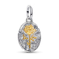 Charm Inspirado Pan 1:1 Medallón Rosa Amarilla, Plata .925