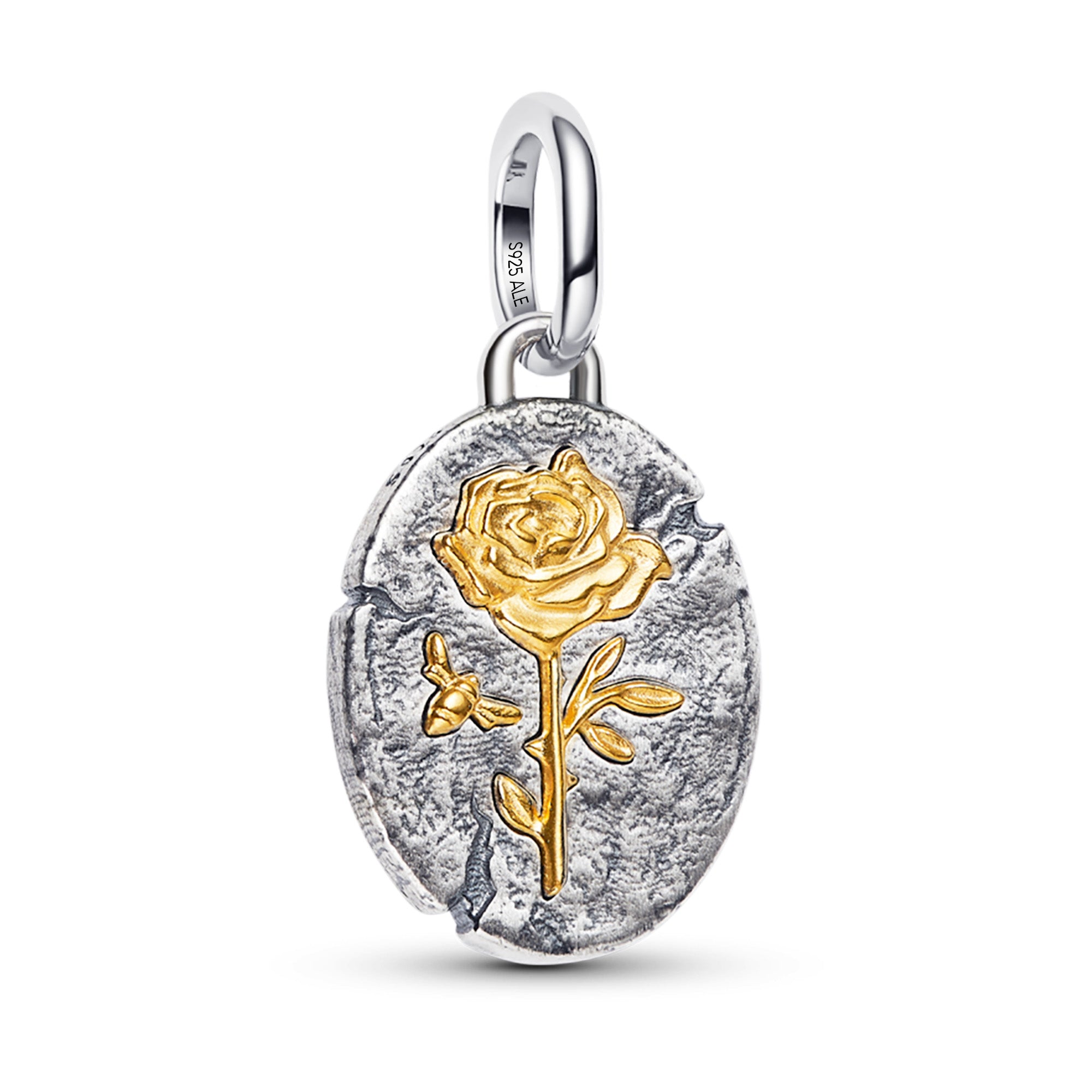 Charm Inspirado Pan 1:1 Medallón Rosa Amarilla, Plata .925