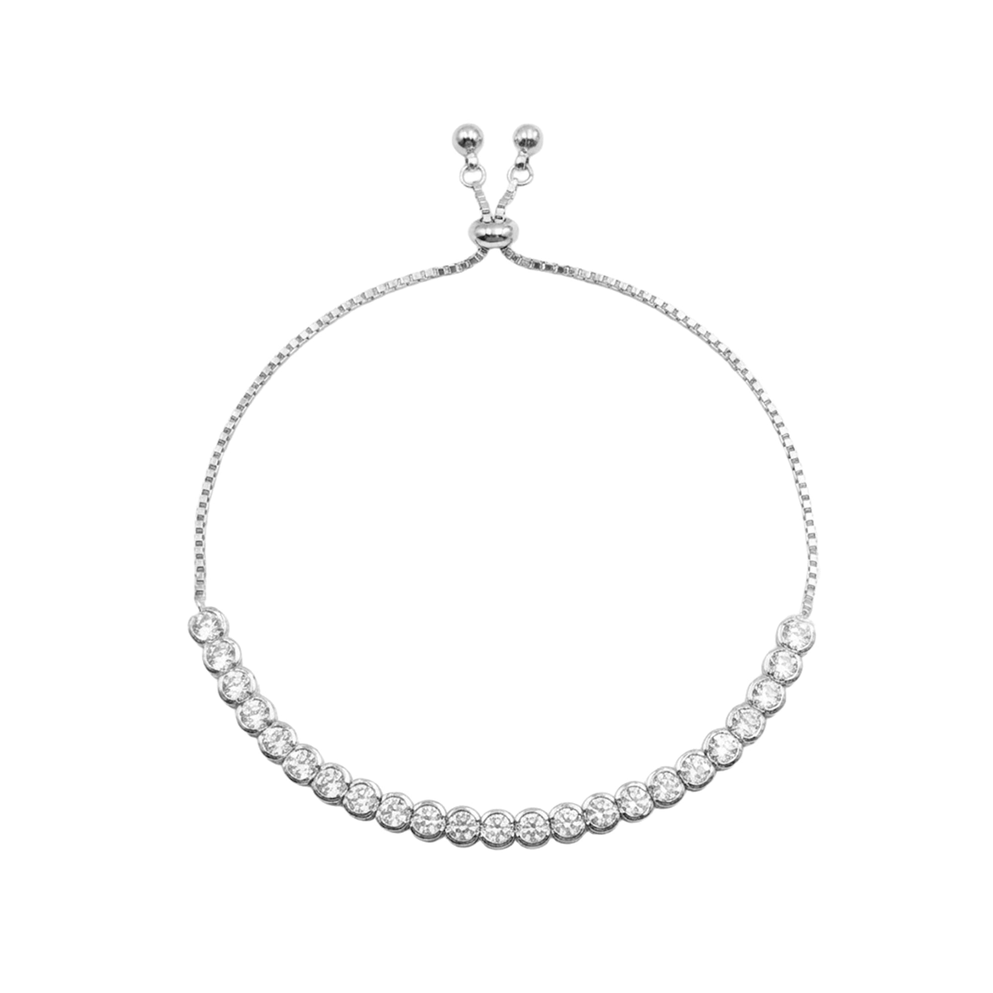 Pulsera Ajustable Circonias Biseladas Plata .925 con Baño de Rodio
