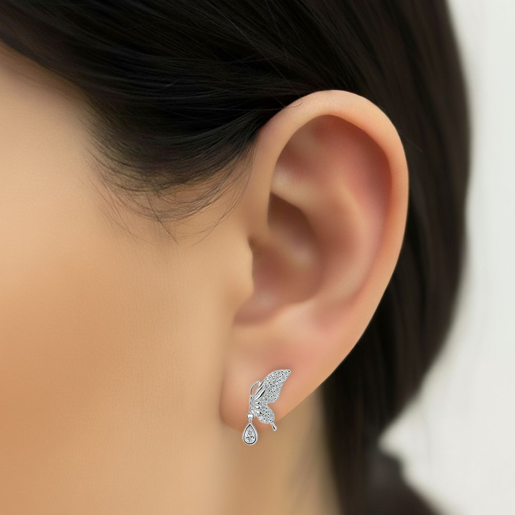 Broquel Ala de Mariposa con Micro Circonias Plata .925 con Rodio