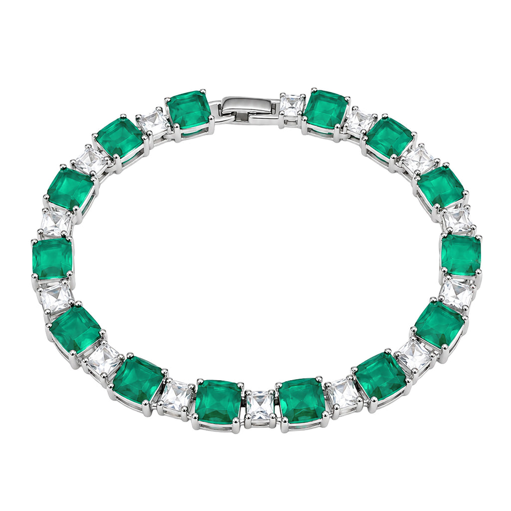 Pulsera Turmalina Cuadrada con Circonias Blancas Cuadradas, Plata .925 con Baño de Rodio