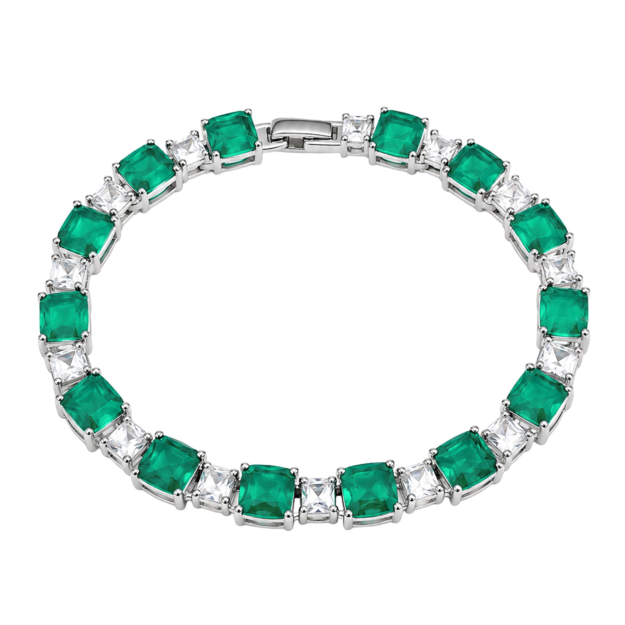 Pulsera Turmalina Cuadrada con Circonias Blancas Cuadradas, Plata .925 con Baño de Rodio