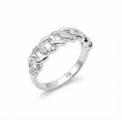 Anillo Eslabones Con Micro Circonias Plata .925 Con Baño De Rodio