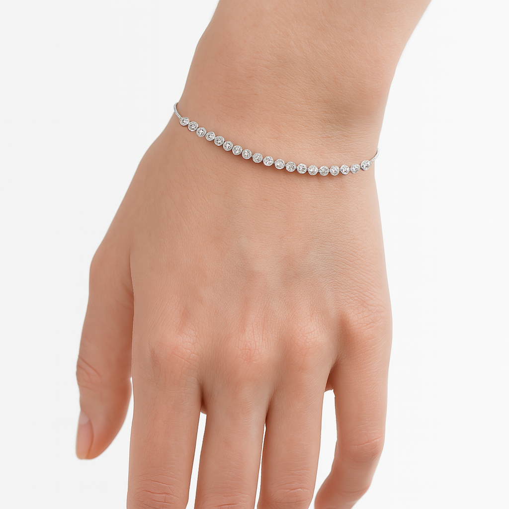 Pulsera Ajustable Circonias Biseladas Plata .925 con Rodio