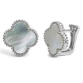 Arete Huggies Flor Inspirado Van C Grande Madre Perla Plata .925 con Baño de Rodio