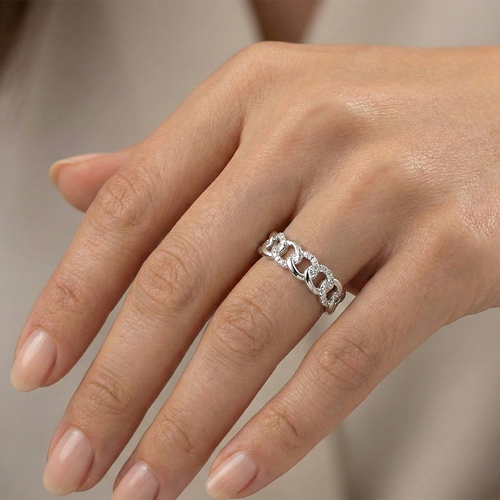 Anillo Eslabones con Micro Circonias Plata .925 con Baño de Rodio