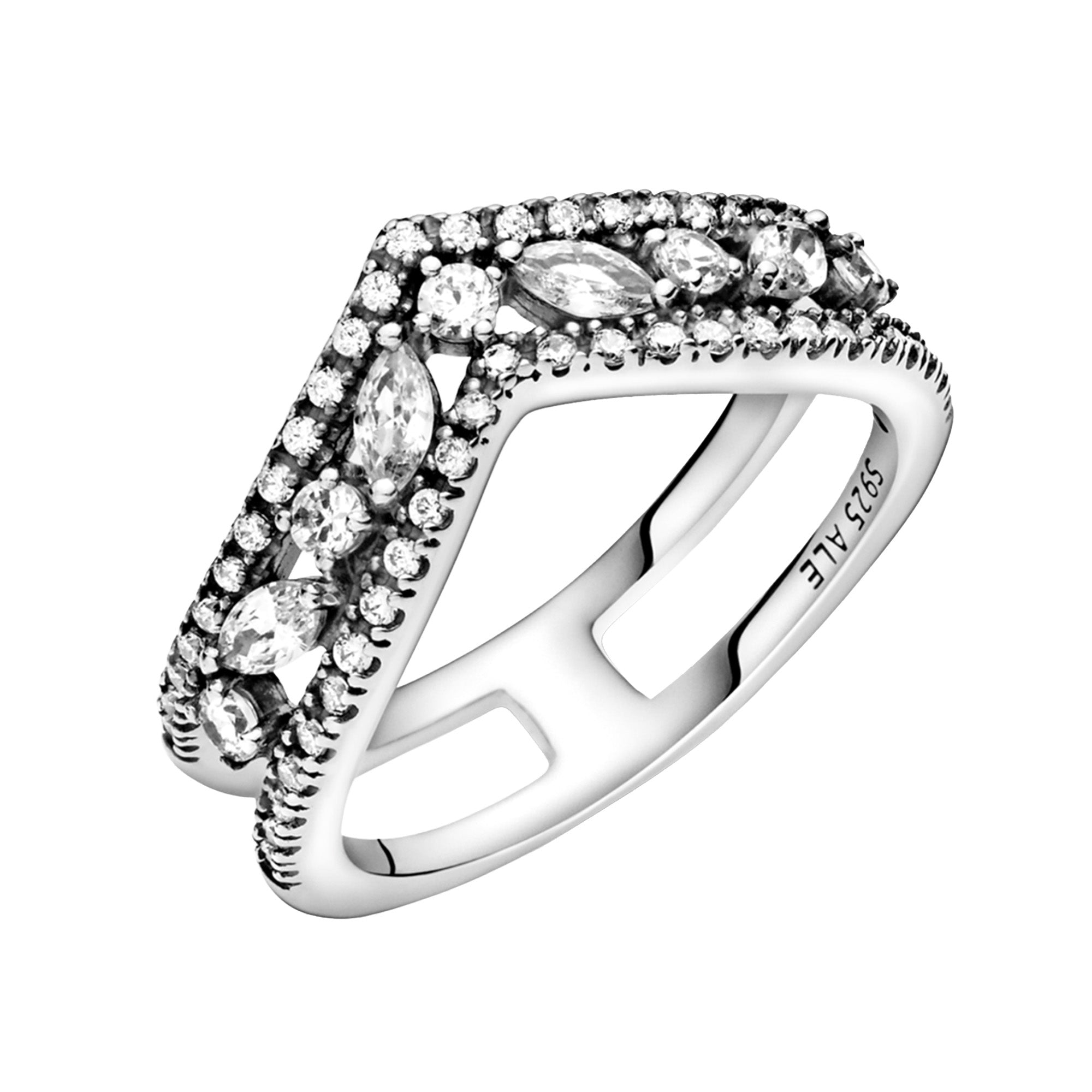 Anillo Inspirado Pan Doble Linea de Circonia y Circonia Grande en Medio Plata .925