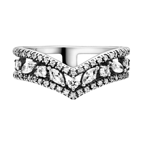 Anillo Inspirado Pan Doble Linea de Circonia y Circonia Grande en Medio Plata .925