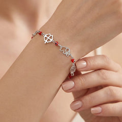 Pulsera con Dijes de la Suerte con Ojo Turco Rojo Plata .925