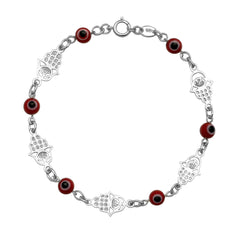 Pulsera Ojo Turco Rojo con Mano de Fatima Plata .925