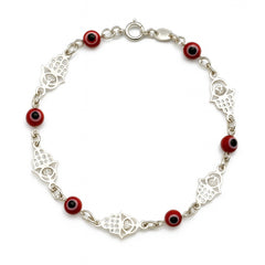 Pulsera Ojo Turco Rojo con Mano de Fatima Plata .925