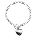 Pulsera Broche T Corazón Bombeado y Cadena Eslabones Plata .925