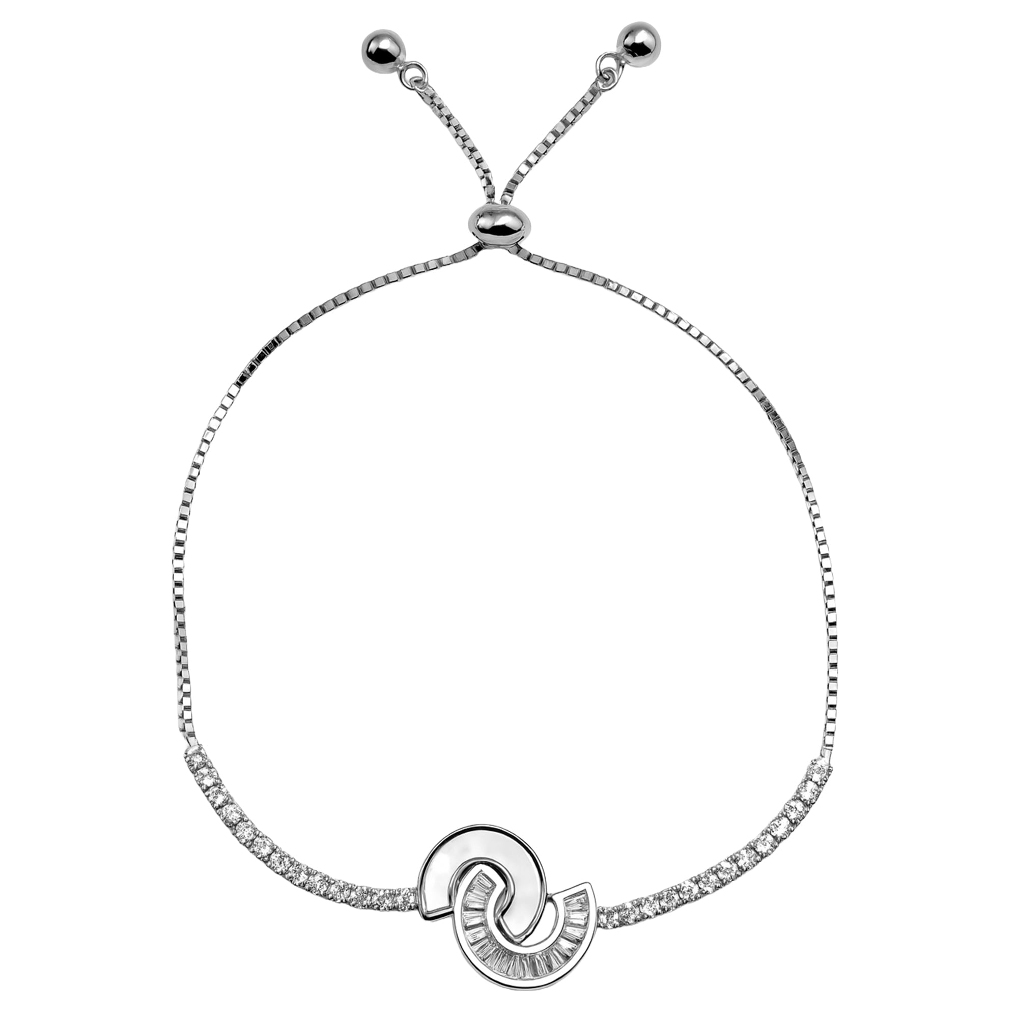 Pulsera Ajustable Inspirado CC Madre Perla con Circonias Plata .925 con Baño de Rodio