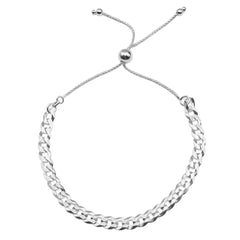 Pulsera Ajustable Cubana Diamantada Plata .925